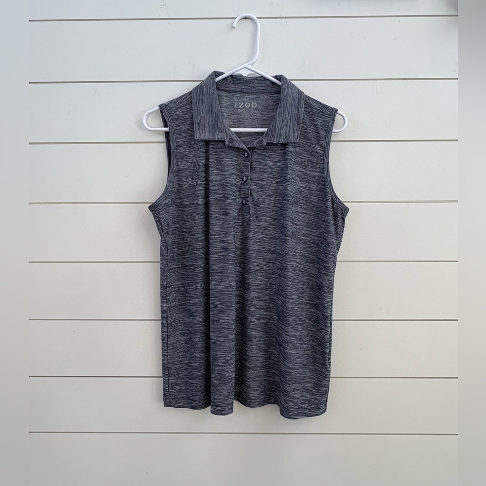 Izod Women's Sleeveless Heather Charcoal Polo Tank